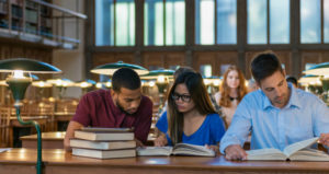 Students read in college setting