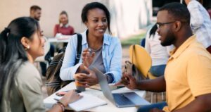 Group of student discussing at college campus