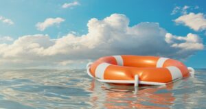 Life preserver floating in the ocean