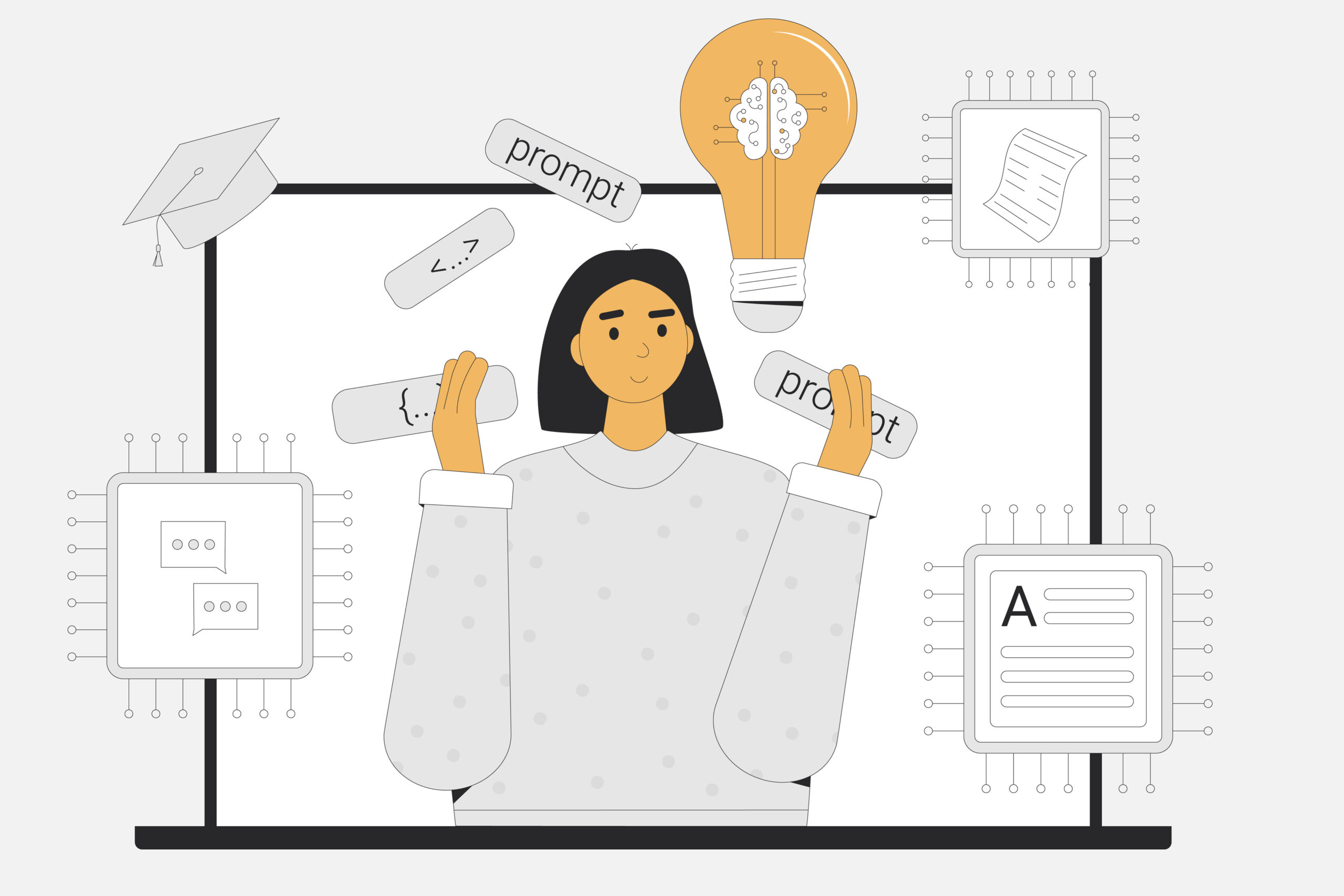 Prompt engineer learning. Course of crafting precise instructions that guide AI models to generate visual, text. Study artificial general intelligence to create content.