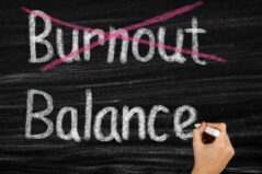 Work life balance concept on blackboard. educator burnout.